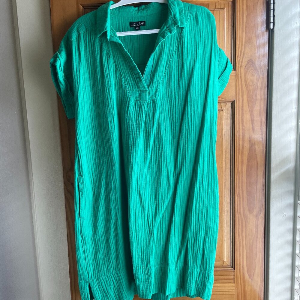 J. Crew- Bright Green Short Sleeve Crinkle Gauze Dress- Size XLTall